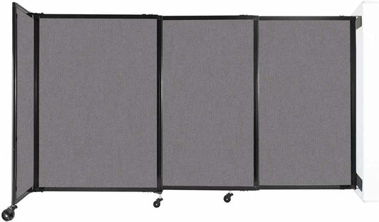 Wall-Mounted Sliding StraightWall Room Divider | Adjustable Widths | Locking Wheels | Room Separator | Up to 7'2" Wide x 4' Tall Slate Fabric Panels