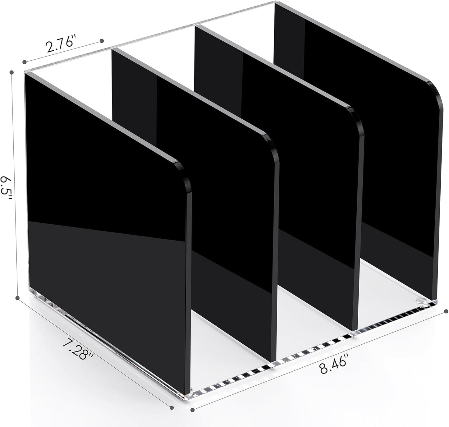 Acrylic Magazine File Holder Desktap Organizer Folder Rack Workspace Sorters, Bookend File Sorter Holder Office Accessories Organization Storage 3 Vertical Compartments, Black