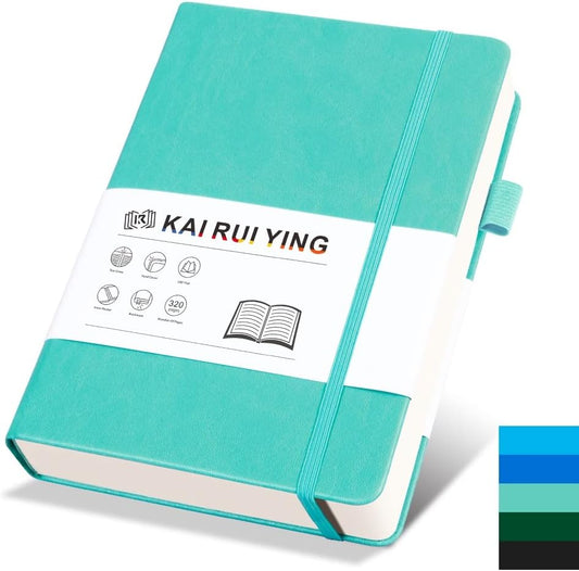 KaKaiRuiYing Lined Journal Notebook with Pen Holder, 320 Pages, 5.5'' × 8.6'' Medium Size A5-100 GSM Thick Paper, for Writing, Work, Office, Leather Hardcover