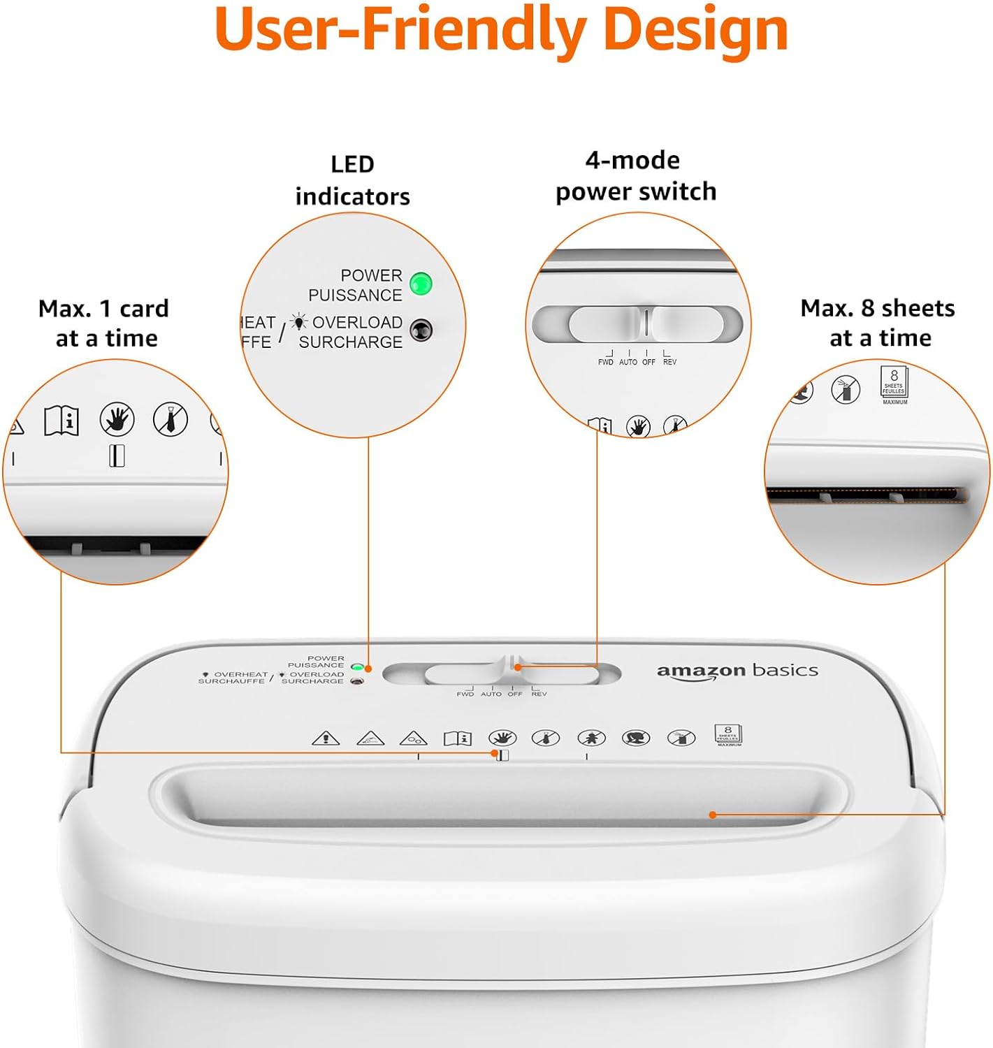 Amazon Basics Cross Cut Paper and Credit Card Shredder for Security - 8-Sheet, Heavy Duty, White