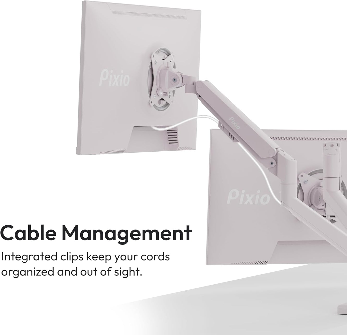 Pixio PS1D Wave Pink Dual Monitor Arm Stand Desk Mount - Fits up to 32 inches Monitors and up to 19.8lbs. VESA Compatibility and Integrated Cable Management