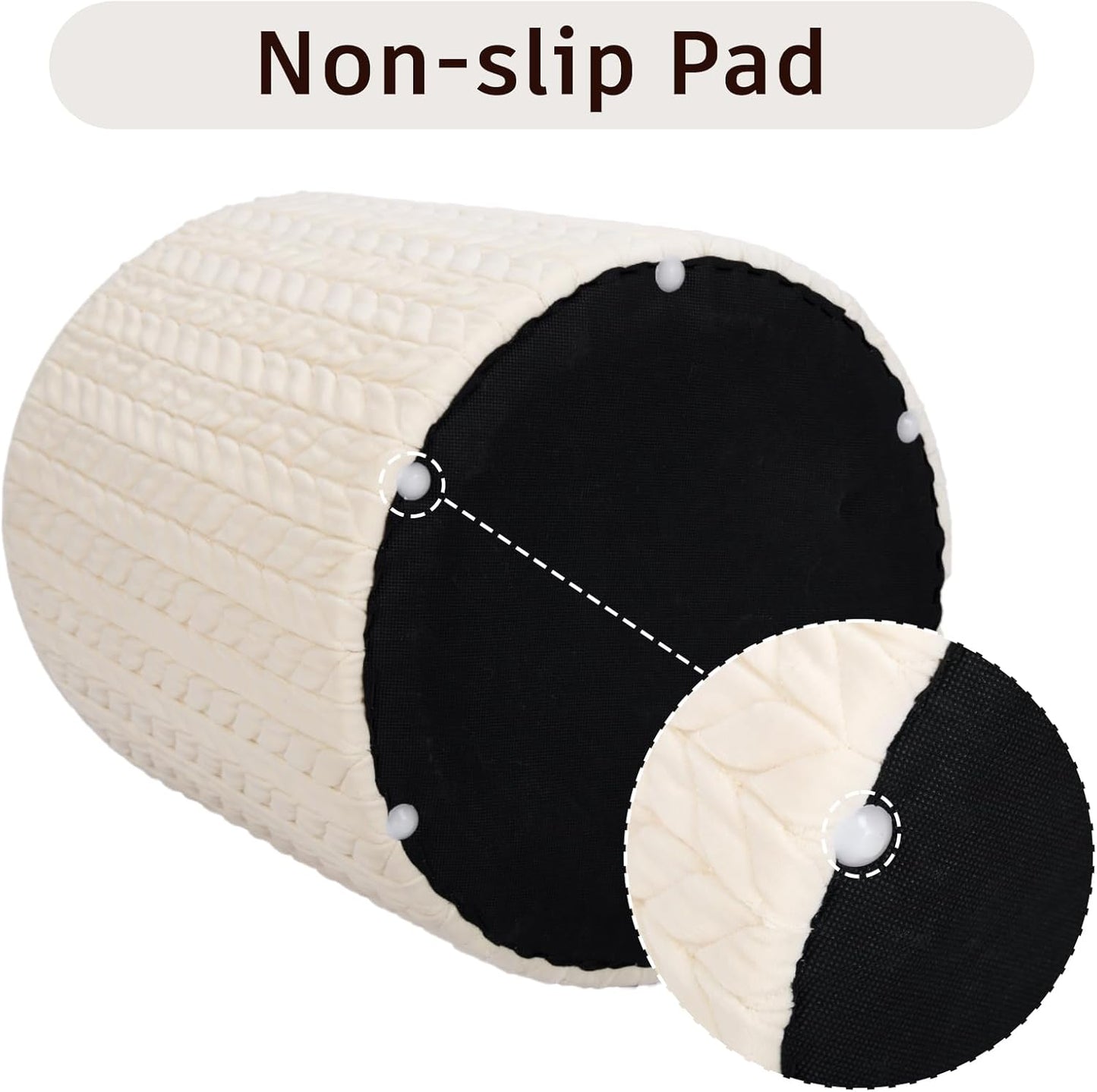 Modern Round Ottoman 2Pcs, Braided-Tufted Foot Stool Ottoman, Velvet Upholstered Vanity Stool for Makeup, Bedroom, Living Room, White