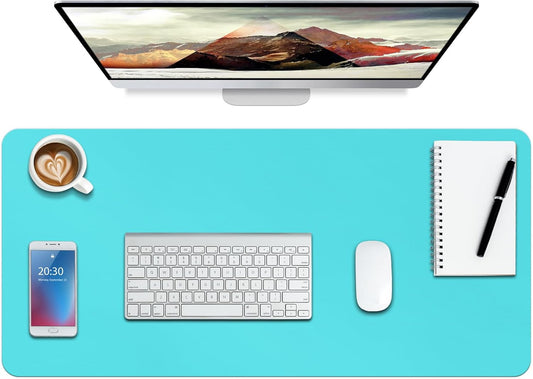 Boutilon Leather Desk Pad Protector,Non-Slip Mouse Pad,Laptop Desk Pad,Office Mouse Mat,Waterproof Leather Desk Blotter,Desk Writing Pad for Office and Home (S-Bright Blue,24"x 14")