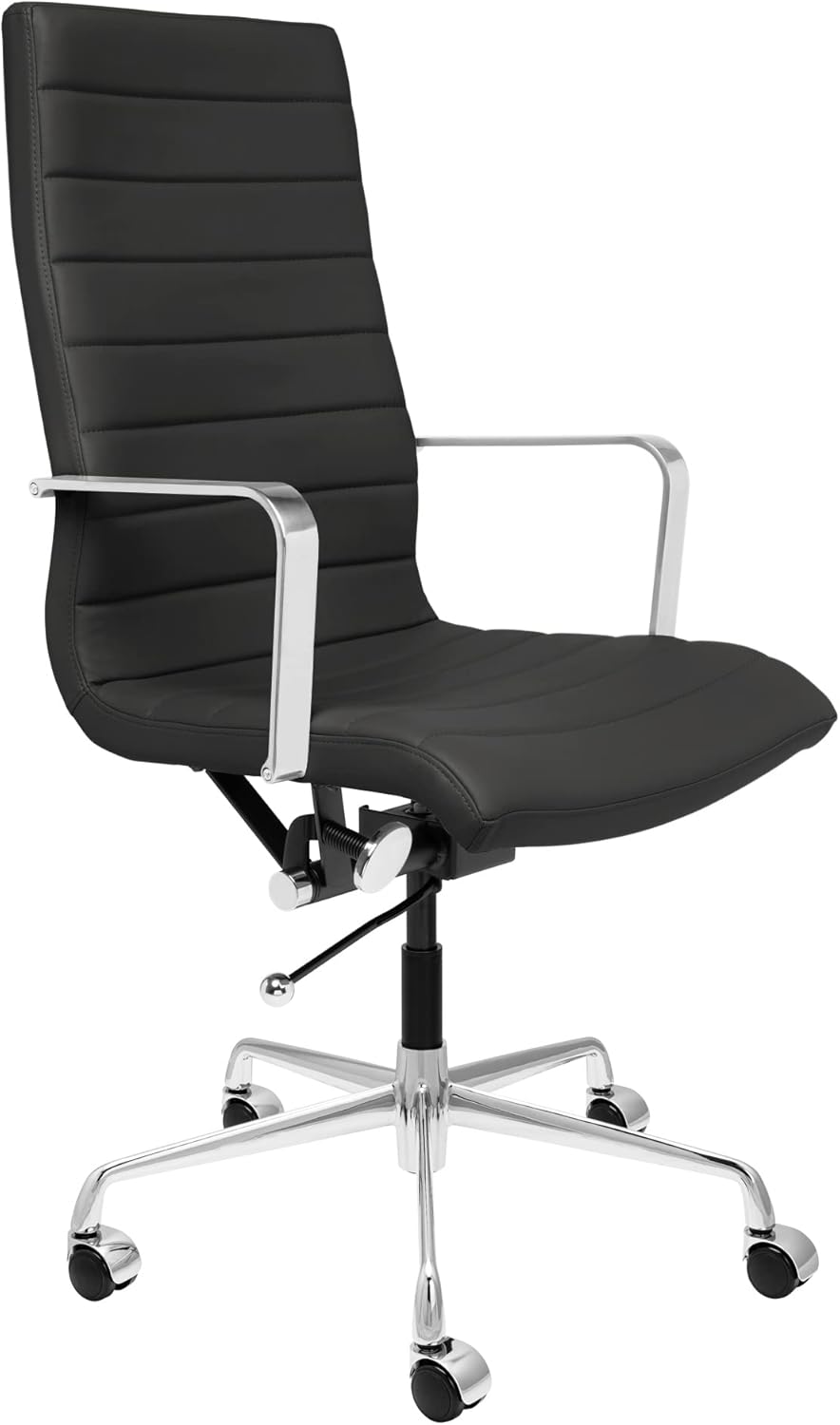 Laura Davidson Furniture SOHO II Ribbed Office Chair - Tall Back Desk Chair with Arm Rest, Swivel & Cushion Availability, Made of Faux Leather, Black, Computer Chair