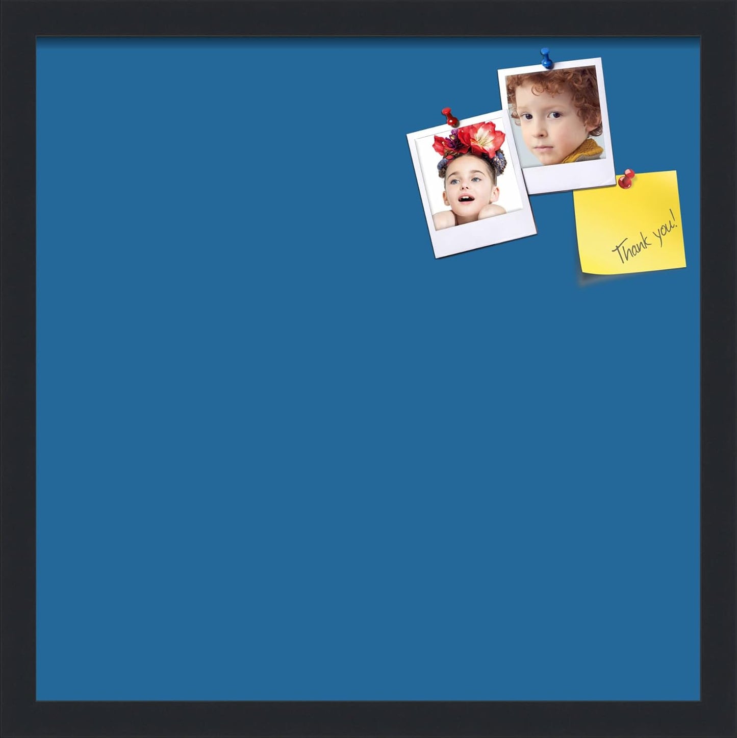 PinPix 18x18 Inch Cork Bulletin Board. This Decorative Framed Pin Board Comes with Navy Pastel Design and a Satin Black Frame. Ideal for Home Office Decor or Message Board (PinPix-1811)