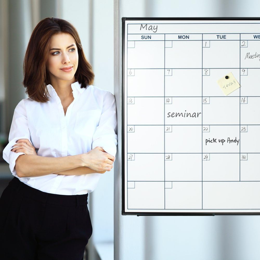 Lockways Dry Erase Calendar Whiteboard, Magnetic White Board Calendar Monthly 48 X 36 Inch, Ultra-Slim Black Aluminium Frame