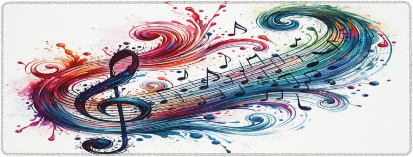 Gaming Mouse Pad, Large Non-Slip Rubber Base Mousepad, Keyboard Mouse Mat, Desk Pad with Stitched Edges, 31.5x11.8inch, Musical Note