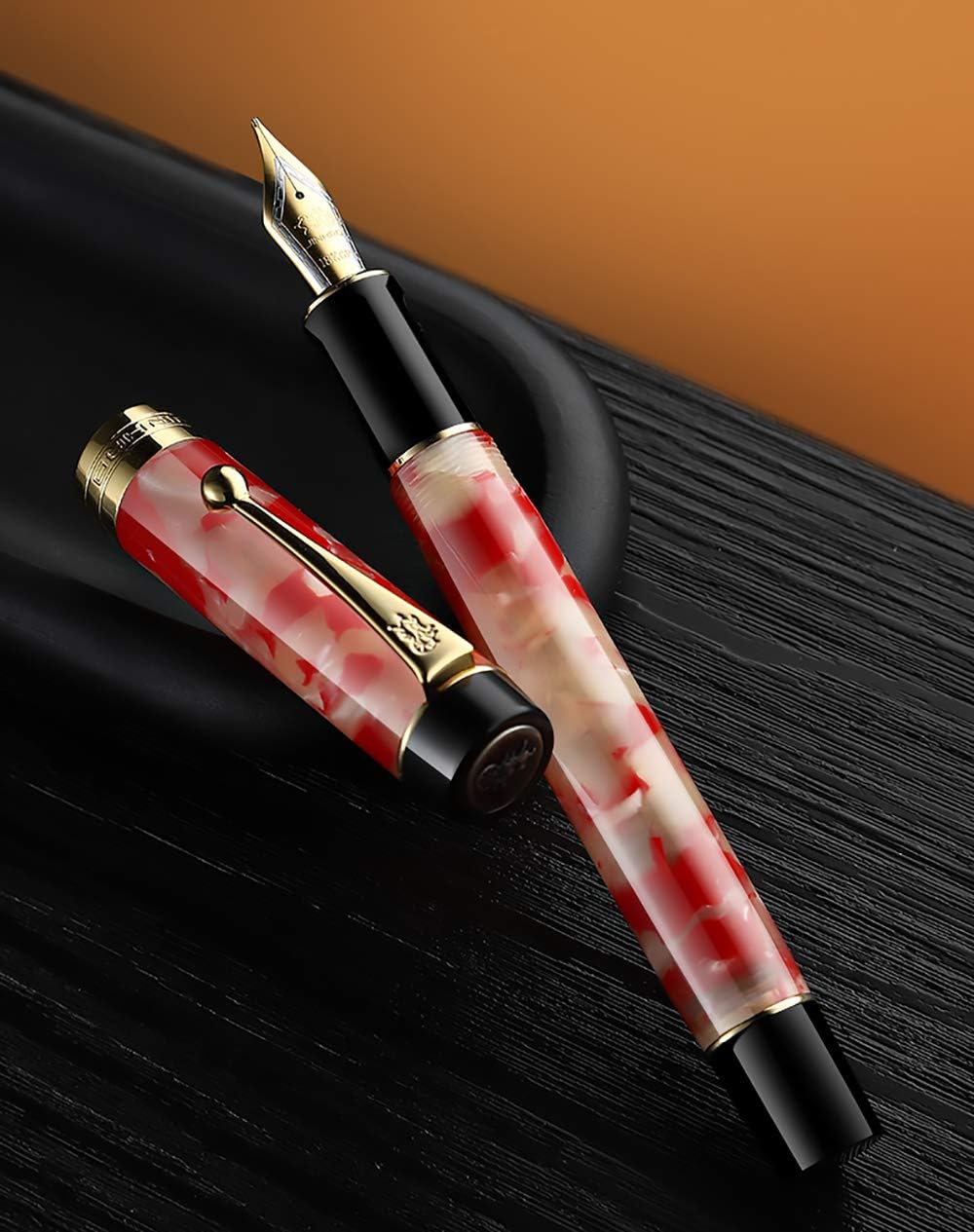 Jinhao 100 Fountain Pen Celluloid Classic Style, #6 Nib Smooth Writing Instrument with Refillable Converter and Pen Case Set