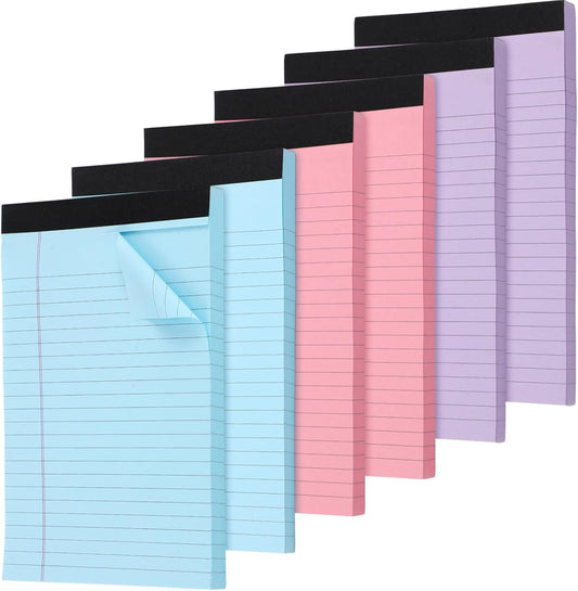Honoson 6 Pack Legal Pads 5 x 8 College Ruled Colored Notepad 600 Sheets Wide Ruled Writing Pads 100 Sheets/pad Lined Paper Bulk for Office School Classroom Teacher Students Supplies, 3 Colors