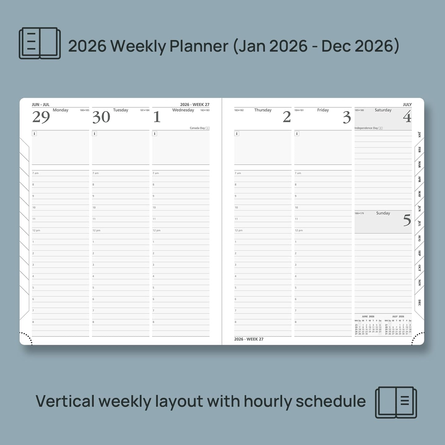 POPRUN 2026 Planner (Large Size 8.5''x 10.5'' Hardcover) - Daily Weekly and Monthly Calendar Agenda 2026 Appointment Book with Hourly Time Slots, Monthly Tabs, 100 GSM - Midnight Green