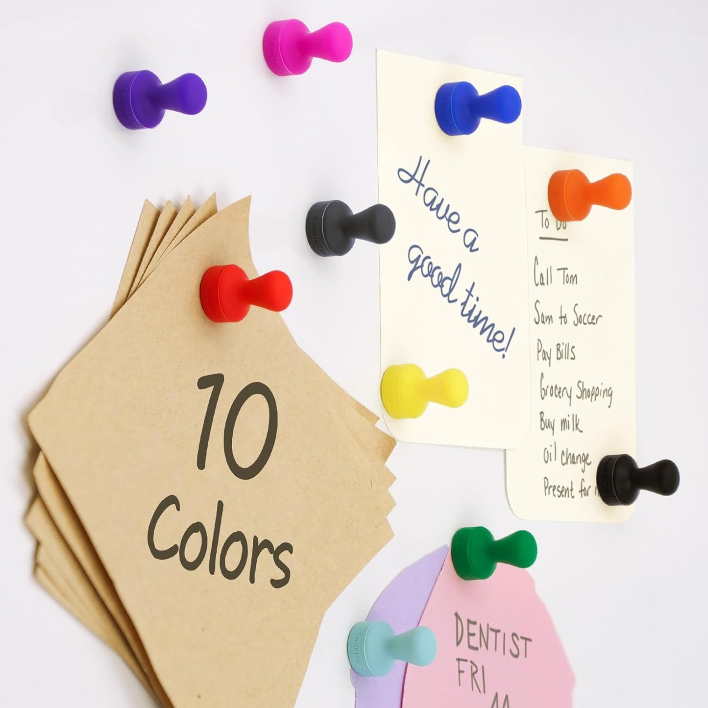SMART&COOL Silicone Anti Scratch Push Pin Refrigerator Magnets, Thumbtack Magnets for Fridge, Dry Erase Board, Whiteboard, Office, Classroom, School (10 Pack, Multi)
