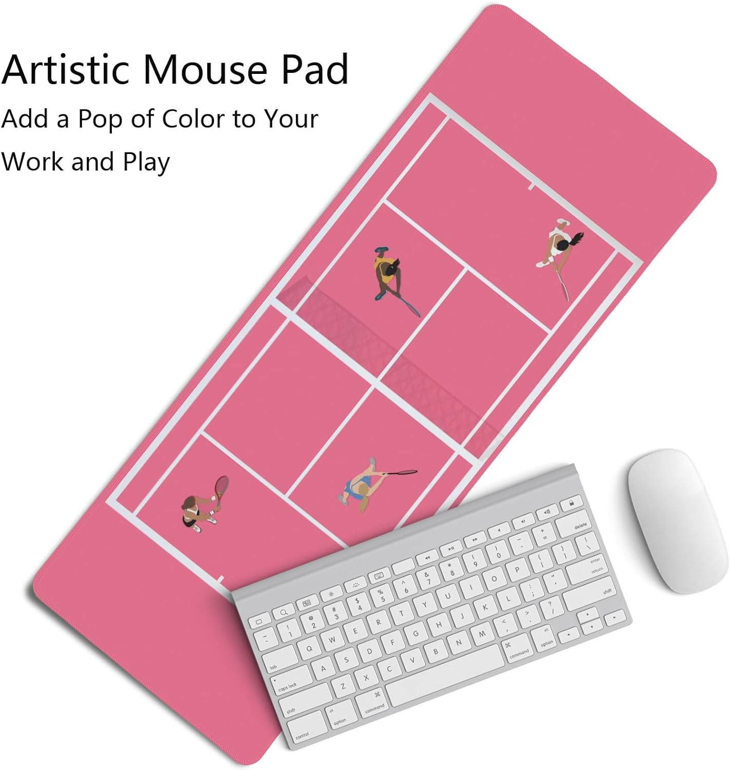 Girly Pink Preppy Desk Mat,Coquette Pink Tennis Court Mouse Pad,Tennis Sport Art Mouse Pad,Gift for Tennis Players,XL Large Laptop Desk Mat for Girls Dorm Home Office,31.5x11.8 Inch