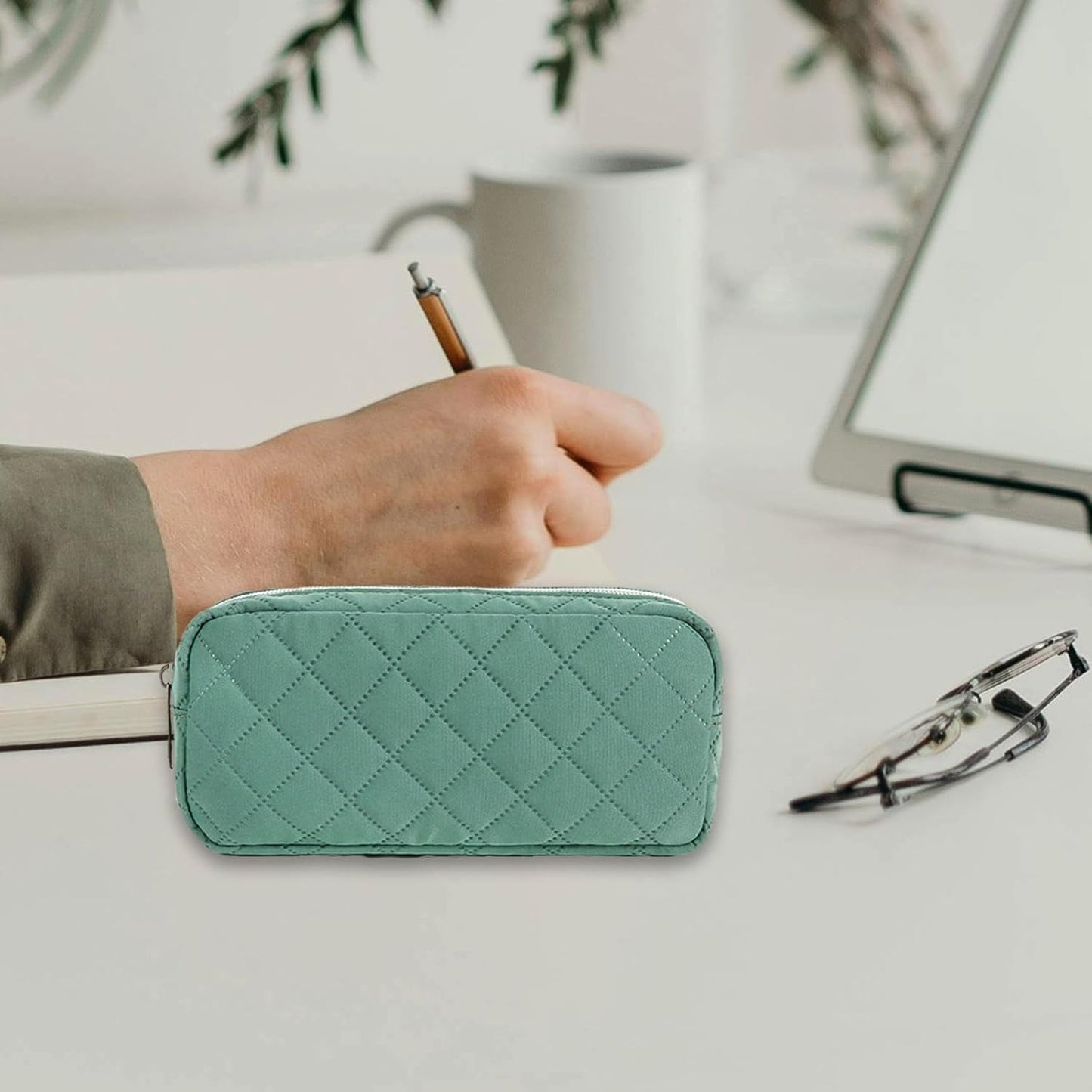 Della Gao Small Pencil Case Large Capacity Pencil Pouch Marker Pen Bag Coin Pouch Office Stationery Organizer (Dark Green)