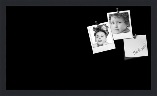 PinPix 24x14 Inch Cork Bulletin Board. This Decorative Framed Pin Board Comes with Solid Black Design and a Satin Black Frame. Ideal for Home Office Decor or Message Board (PinPix-622)