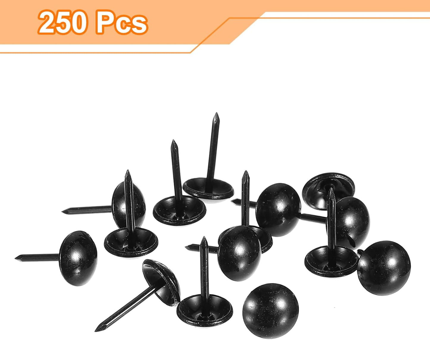 uxcell Upholstery Tacks Nail Pins Furniture, 250Pcs 9.5x17mm Thumb Tack Pins Assortment Kit Carbon Steel for Home Sofa DIY Decorative Nail Heads Nails, Black