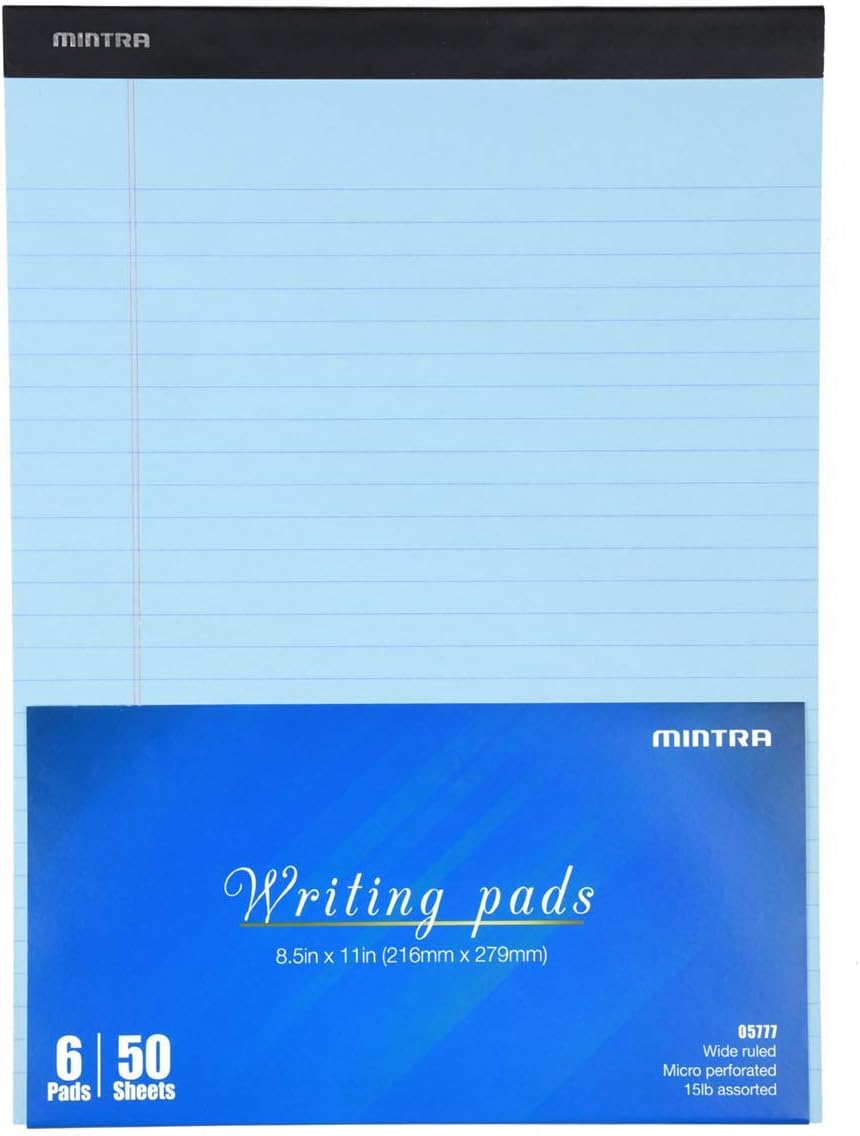 Mintra Office Legal Pads - ((BASIC PASTEL 6pk, 8.5in x 11in, WIDE RULED))