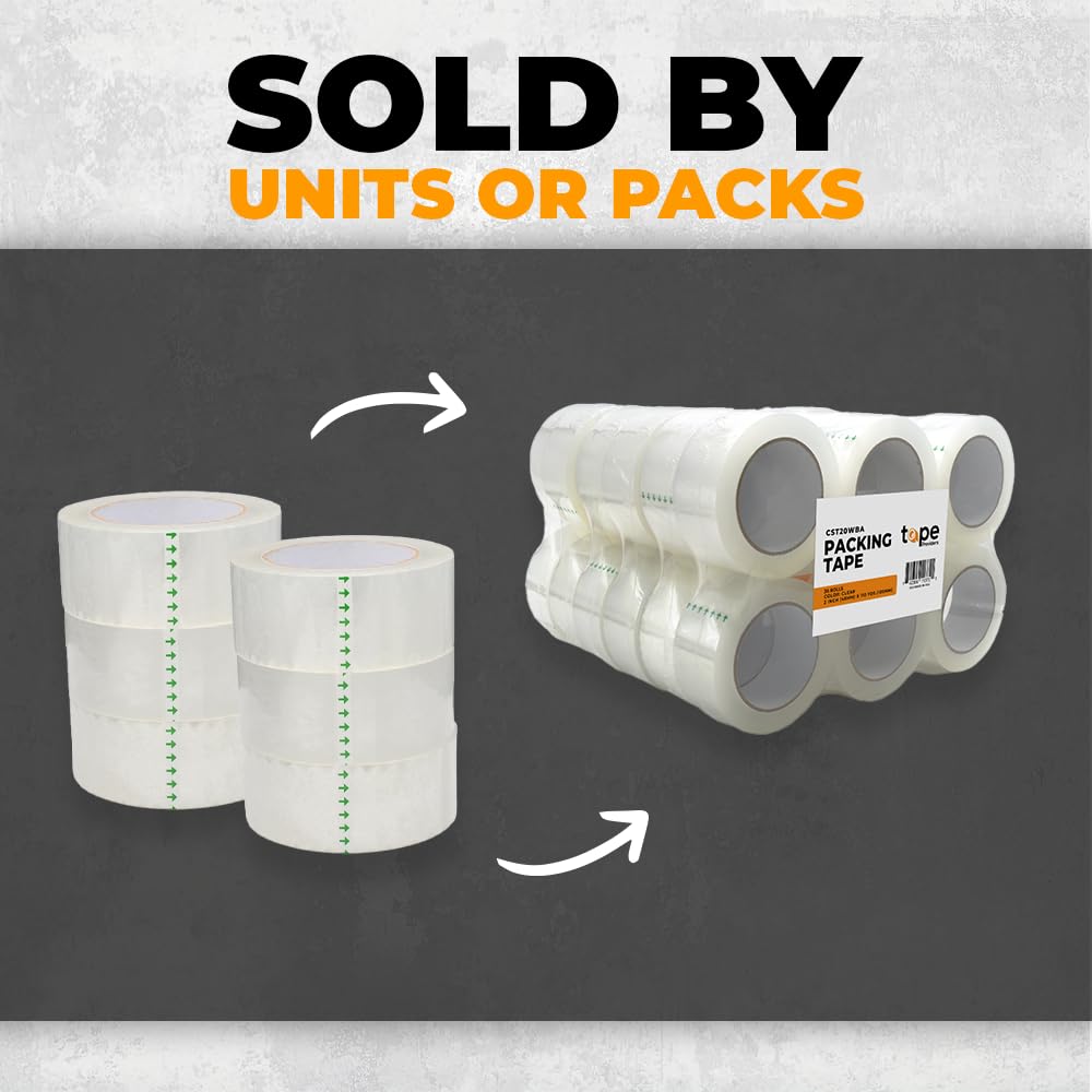 WOD CST20WBA Clear Packing Tape - 2" in. x 60 Yards Per Roll (36 Rolls) - Strong Heavy-Duty Industrial Shipping Box Packaging Tape for Moving, Office, & Storage