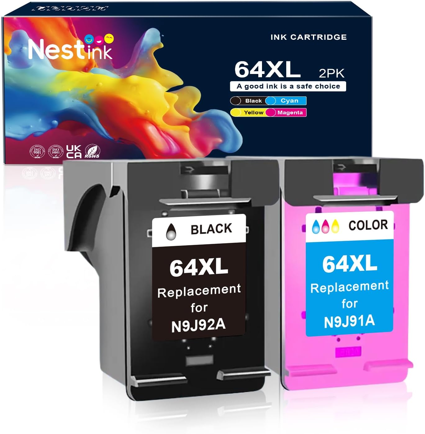 64XL Ink Cartridges Black and Color Compatible for HP 64XL Ink Cartridge Combo Pack Compatible for HP 64 Ink Fit for Envy Photo 7855 7858 7155 7120 7800 6252 6255 7158 7100 7164 Tango Printer
