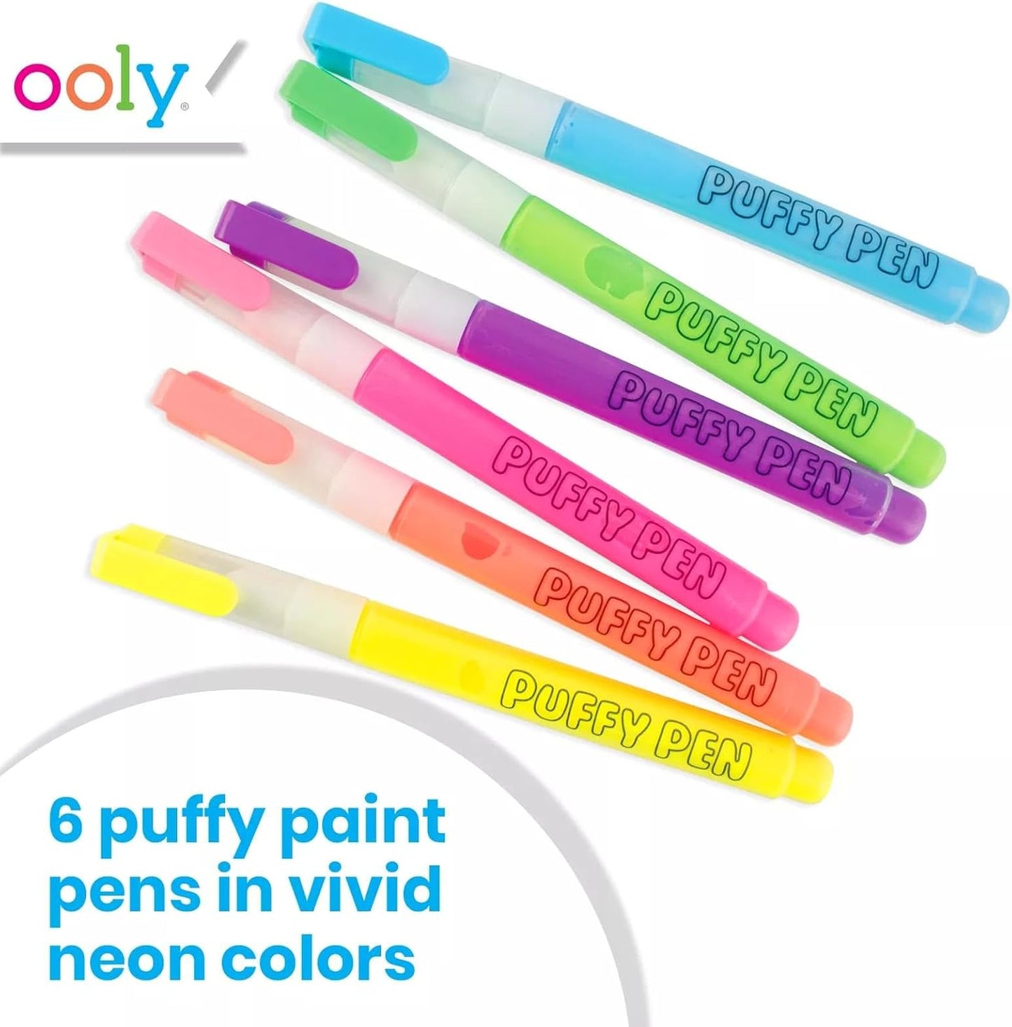 Ooly Puffy Paint Neon Gel Pens Set of 6 & Sketchbook Bundle, 3D Foam Texture Painting Magic Puffy Pen, Creative and Fun Pens for Kids Arts and Crafts Drawing Supplies