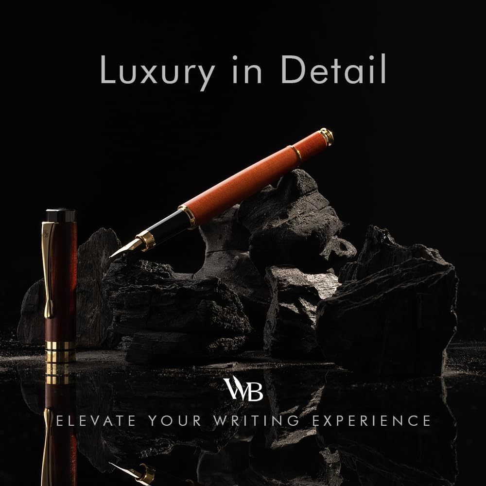 Wordsworth & Black Fountain Pen Set, Luxury Bamboo Wood - Fine Nib, Gift Case; Includes 6 Ink Cartridges, Ink Refill Converter -Journaling, Calligraphy; Drawing, Smooth Writing [Cherry Wood]