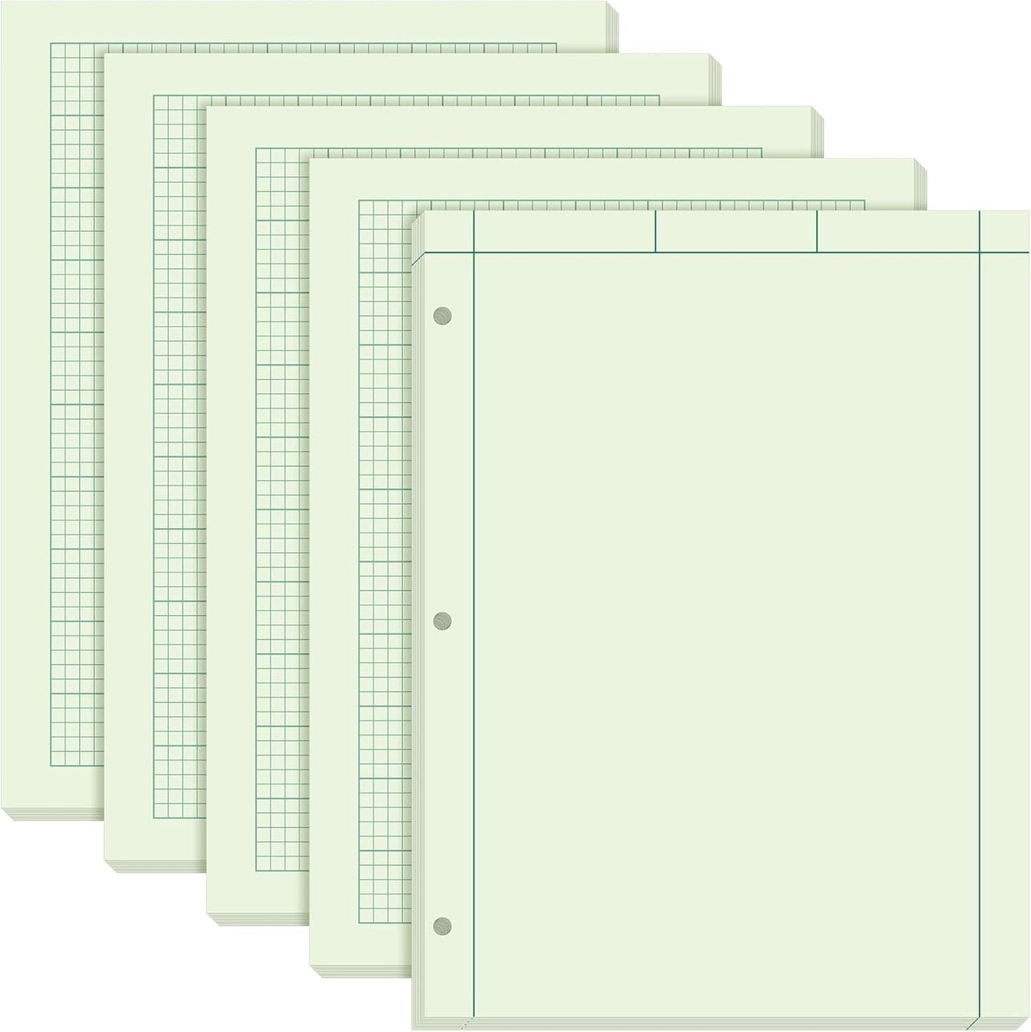 Seajan 5 Pcs Engineering Paper Notebook Engineering Computation Pad 8.5 x 11 Inches Engineer Graph Paper Notepad, 5 Squares Per Inch 3 Hole Punched Computation Pad, 100 Sheets/pack (Green)