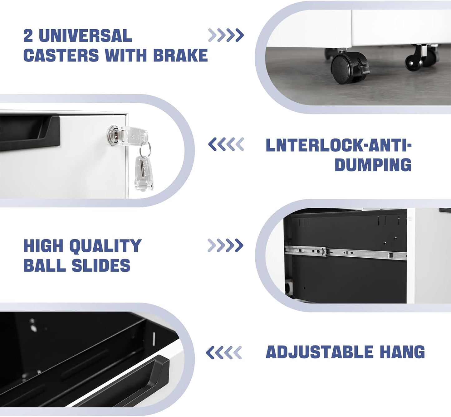 Rolling File Cabinet with Lock, 3 Drawer Metal Mobile Filing Cabinet for Legal/Letter Size, Fully Assembled Except Casters