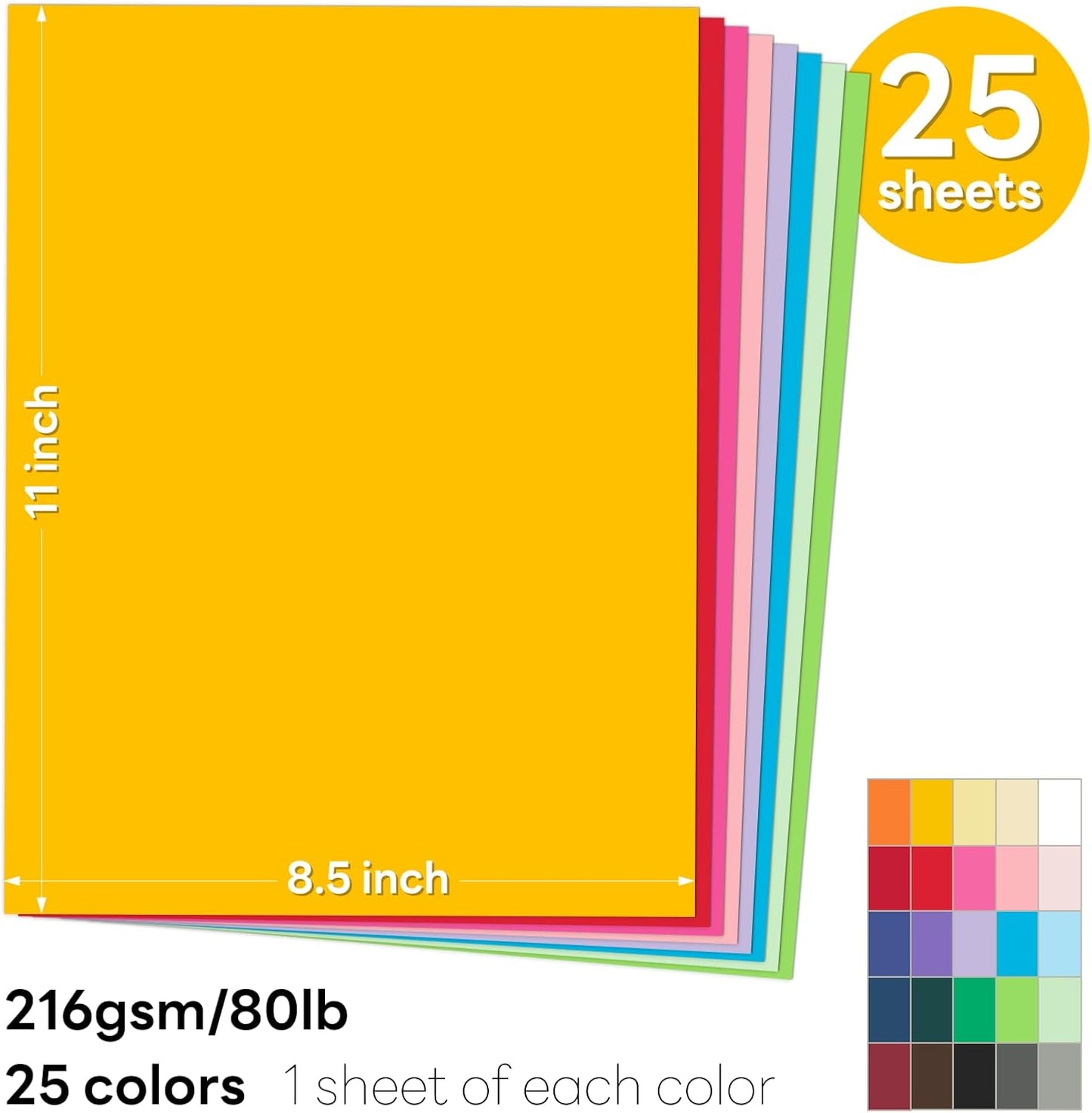 Colored Card Stock 8.5 x 11 Assorted, Goefun Colored Cardstock 25 Colors, 80lb Colorful Printer Paper, Multicolor Construction Paper for Crafts & Scrapbooking
