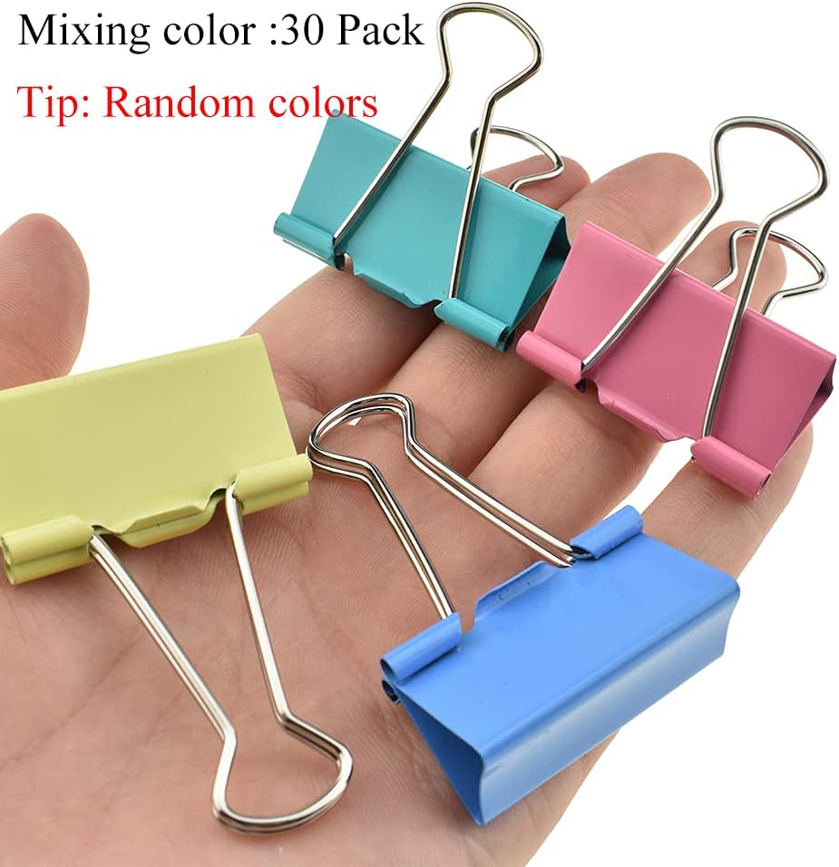 HAHIYO Binder Clips Paper Clamps Spring Steel Sturdy Large 1.57 inches Width 0.51 Inch Capacity No Sharp Edges Heavy Duty Tight Grip Reusable Color Metal Bright Finish for Home Office School 30 Pack
