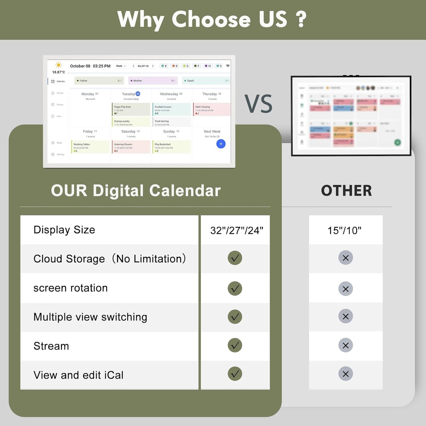 24" Digital Wall Calendar Chore-Chart-for-Planner - Touchscreen Display Smart Calendar for Family Monthly/Weekly Planner, To Do List Notepad, Streamline Household Organization, Desk Mount Included