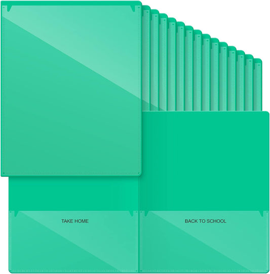 Henoyso 72 Pcs Plastic Take Home Folders with 2 Pockets Parent Teacher Classroom Communication Homework Folder for Students Parent Teacher Connect (Green)