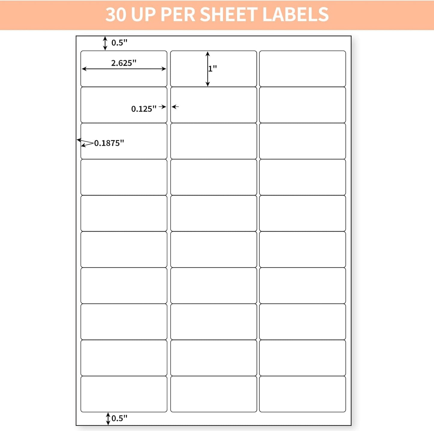 30 UP 3000 Stickers 100 Sheets 1" x 2-5/8" Shipping Return Address Labels for Laser Inkjet Printer, White Blank Mailing Labels