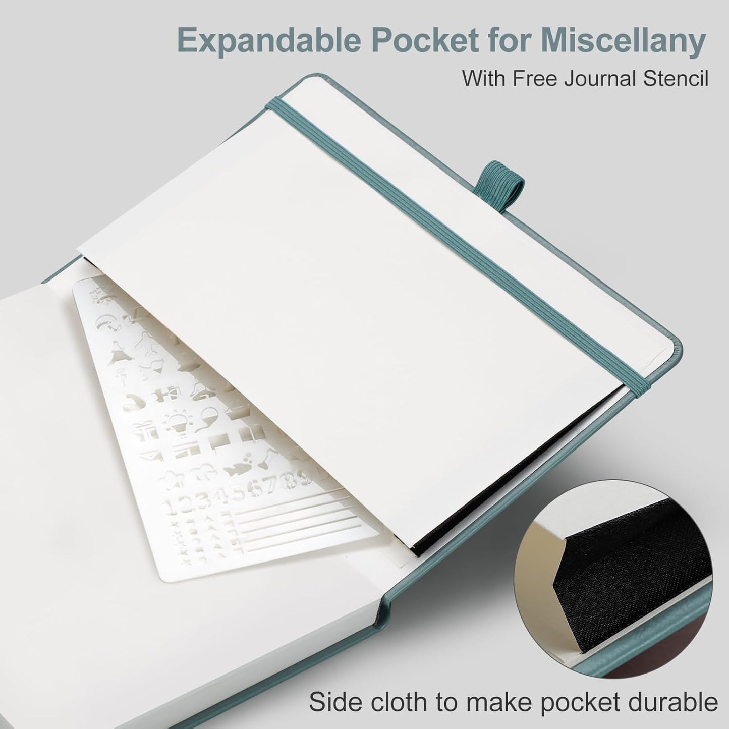 AHGXG Bullet Dotted Journal - Dot Grid Notebook Journal, 120 GSM Thick Acid-Free Paper, A5 Dotted Notebook 160 Pages, Leather Hardcover, Inner Pocket, Journal Stencil, 5.7'' × 8.3'' - Gray Blue