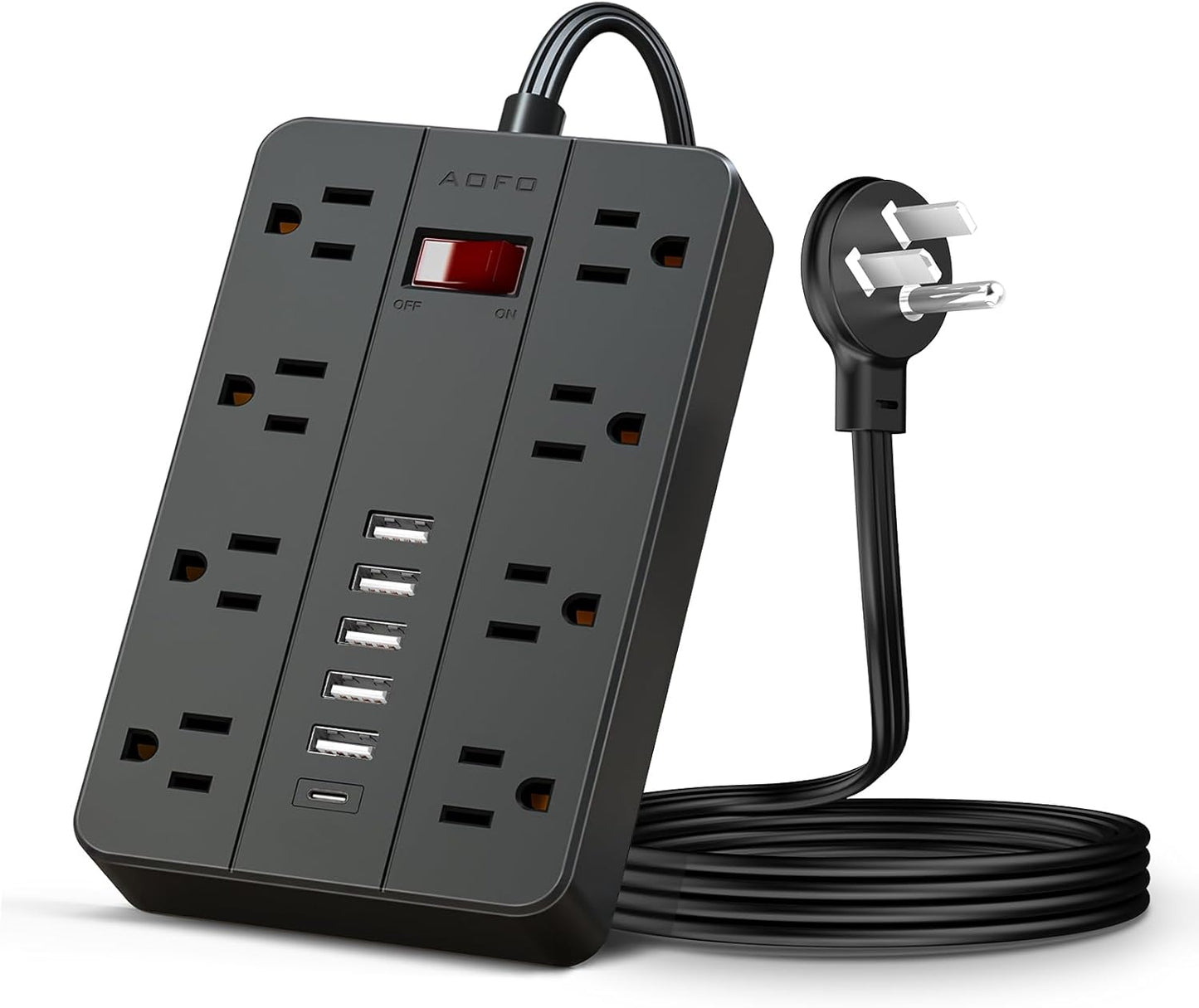 Surge Protector Flat Extension Cord Flat Plug Power Strip, AOFO 8 Widely Spaced Outlets and 6 USB Charger(1 USB C Port), 5 Ft, for Travel, Office, School, Dorm Room Essentials, Black