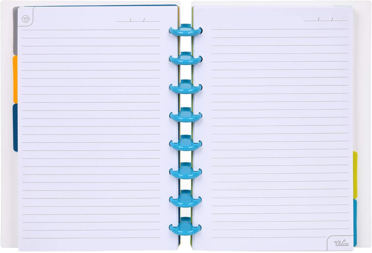 Talia Discbound Notebooks, Planner, Customizable, (White w/Energetic Turq Discs, Junior (5.5in x 8.5in))