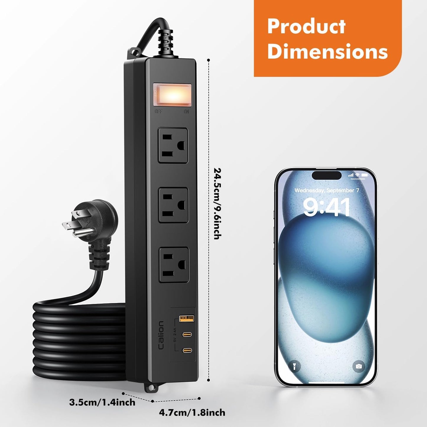 IPX6 Outdoor Power Strip Weatherproof, Waterproof Surge Protector with 3 Wide Outlet with 1A2C USB Ports, 10FT Long Extension Cord, Wall Mountable for Outside Decorations and More UL Listed(Black)