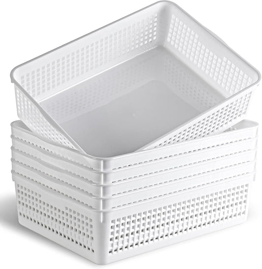A4 Size Plastic Storage Basket,Desktop File Paper Letter Organizer Tray, 6-Packs (White)