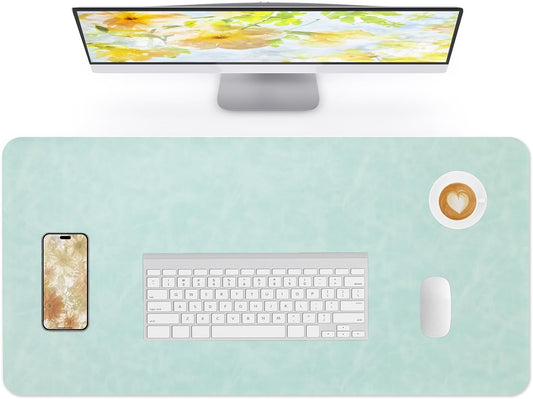 Crazy Horse Leather Desk Mat Large Mouse Pad Laptop Desk Pad Waterproof Non-Slip Table Blotter Desktop Writing Pad for Office and Home (Light Green, 90x43cm)