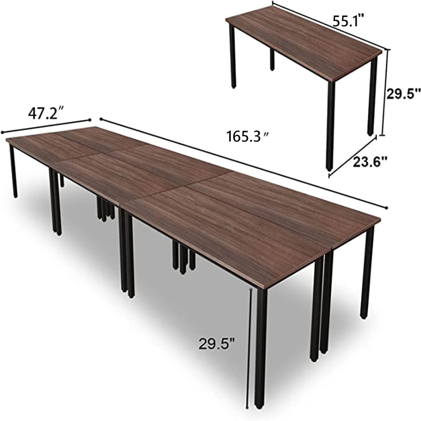 Bonzy Home Conference Tables 14ft Office Computer Desk for Meeting Room Study Writing Printer Table for 16 People Save Space Design Rustic Vintage Walnut 6PCS (165.3"x47.2"x29.5")