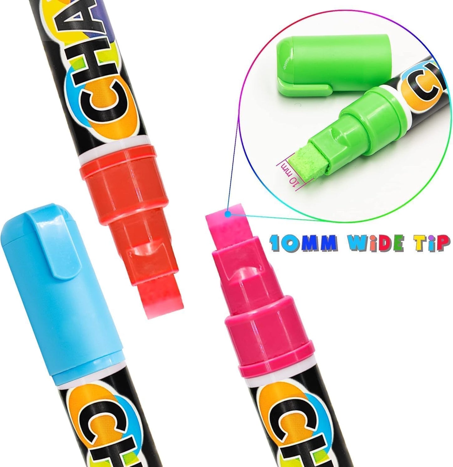 SMOOTHERPRO Chalk Marker, 10mm Liquid Chalk Markers, 3-in-1 Nib Washable Window markers for Glass Mirror, 8 Colors Erasable Chalkboard Markers for Blackboard