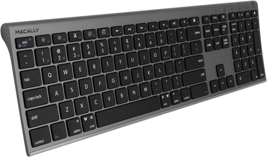 Macally Wireless Bluetooth Keyboard for Mac - Compatible Apple Keyboard or MacBook Pro/Air, iMac - Multi-Device, Up to 3 Devices with 110 Keys, 20 Shortcuts, Numeric Keypad, and Rechargeable