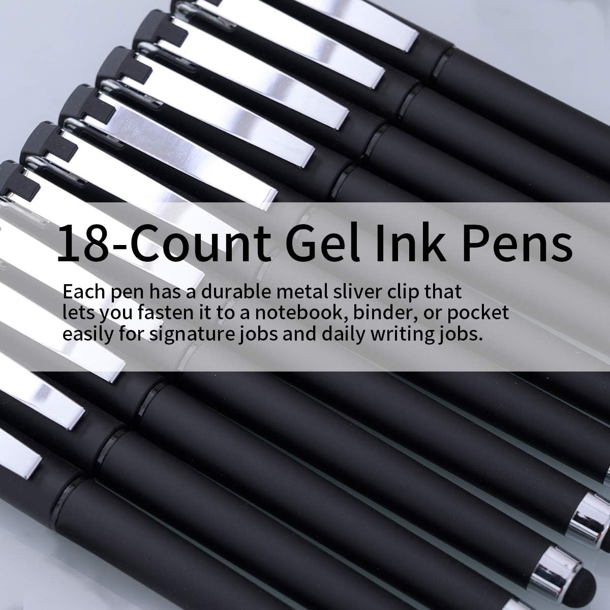 MiSiBao 0.7mm Black Ink Gel Ink Rollerball Pens 2 in 1 Medium Point Pens with Stylus Work Pen Smooth Writing for Office Black gel pen (Black-18pack)