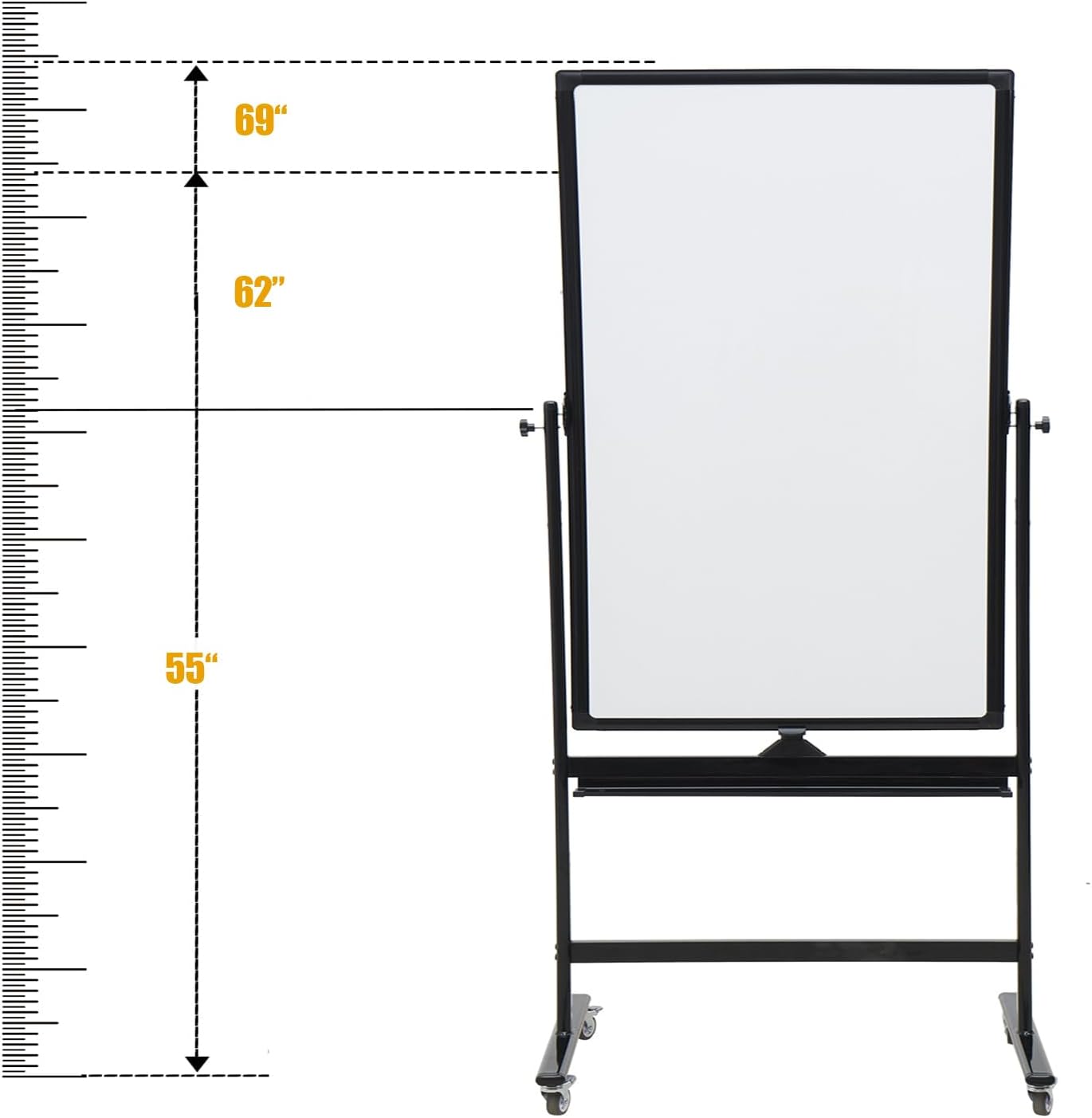 40" x 28" Double-Sided Mobile Whiteboard with Wheels | Rolling Magnetic Dry Erase Board on Stand | Adjustable Height Black Frame White Board for Office, Classroom & Home