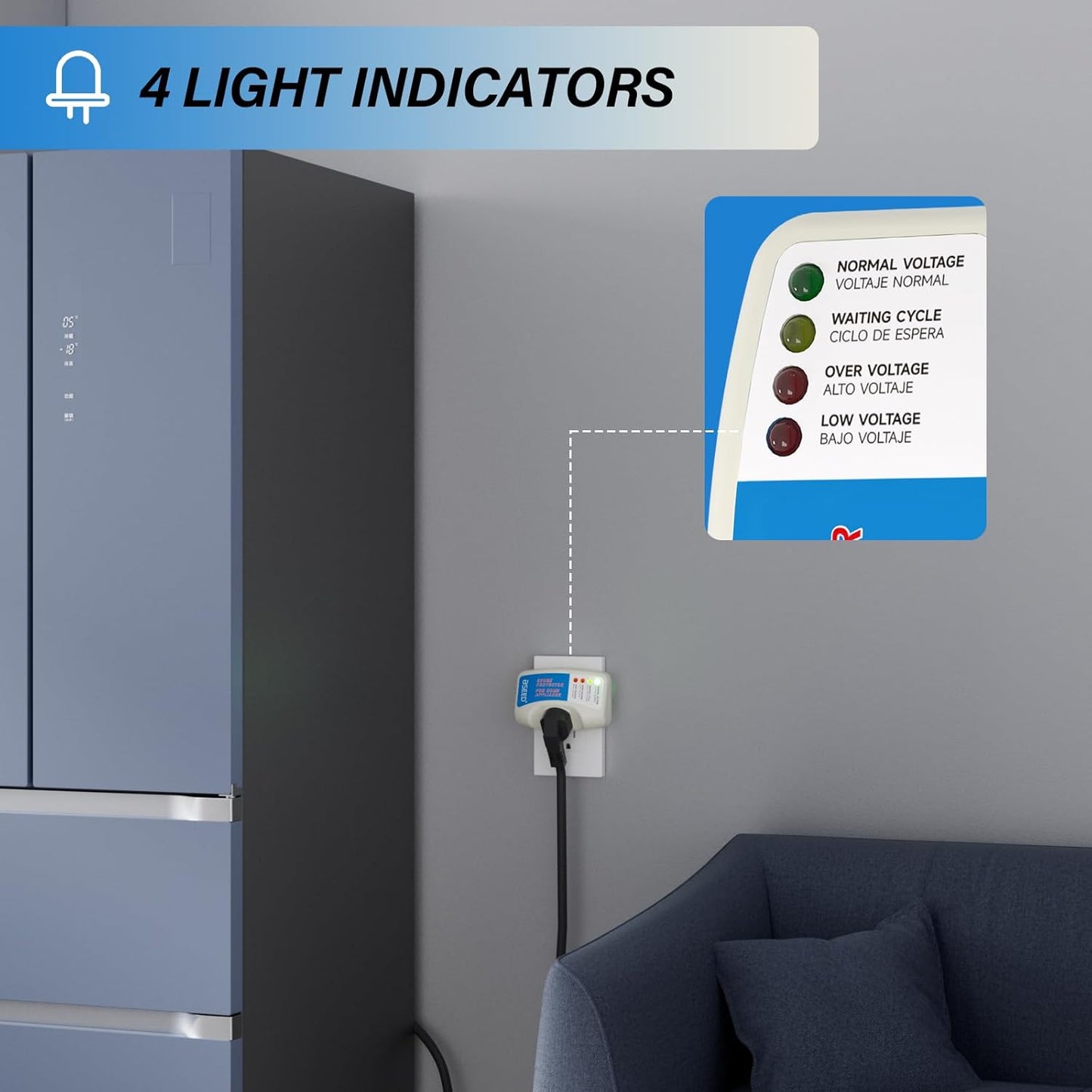 BSEED Surge Protector for Refrigerator, Single Outlet Surge Protector Plug in for Home Appliance Multi Function Plug with Protection Wall Mount Power Suppressor for TV/PC/PS5, 15A, 125V, 1875W, 1 Pack