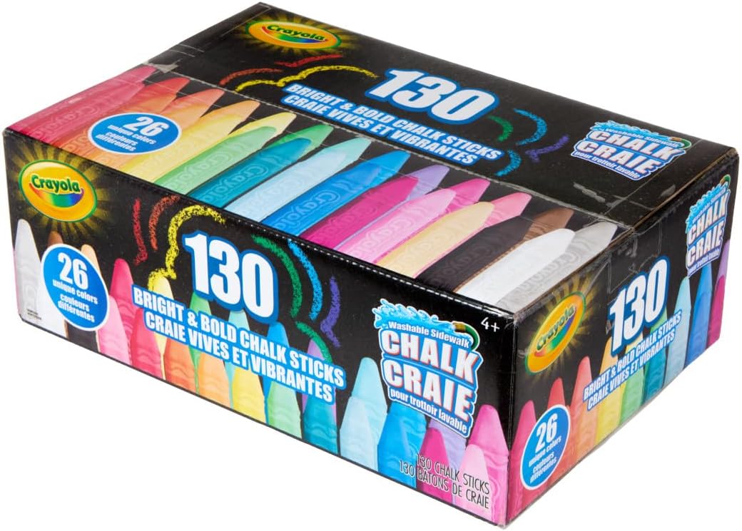 Crayola Washable Outdoor Sidewalk Chalk Collection (130ct), Bulk Anti-Roll Chalk Sticks for Kids, Classroom Recess Toys, Outdoor Toys & Activities for Kids