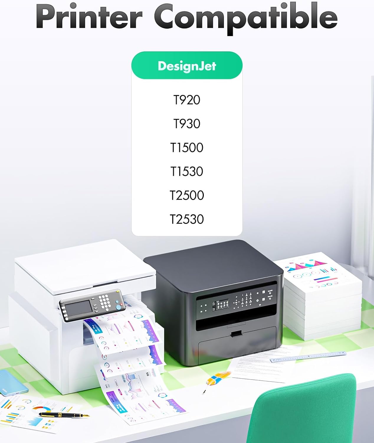 727 Ink Cartridges set 6-Pack 300-ml High Yield Replacement for HP 727 Ink F9J79A C1Q12A F9J76A F9J77A F9J78A F9J80A Compatible with HP DesignJet T930 T920 T1500 T2500 T1530 T2530 Printer Color Inkjet