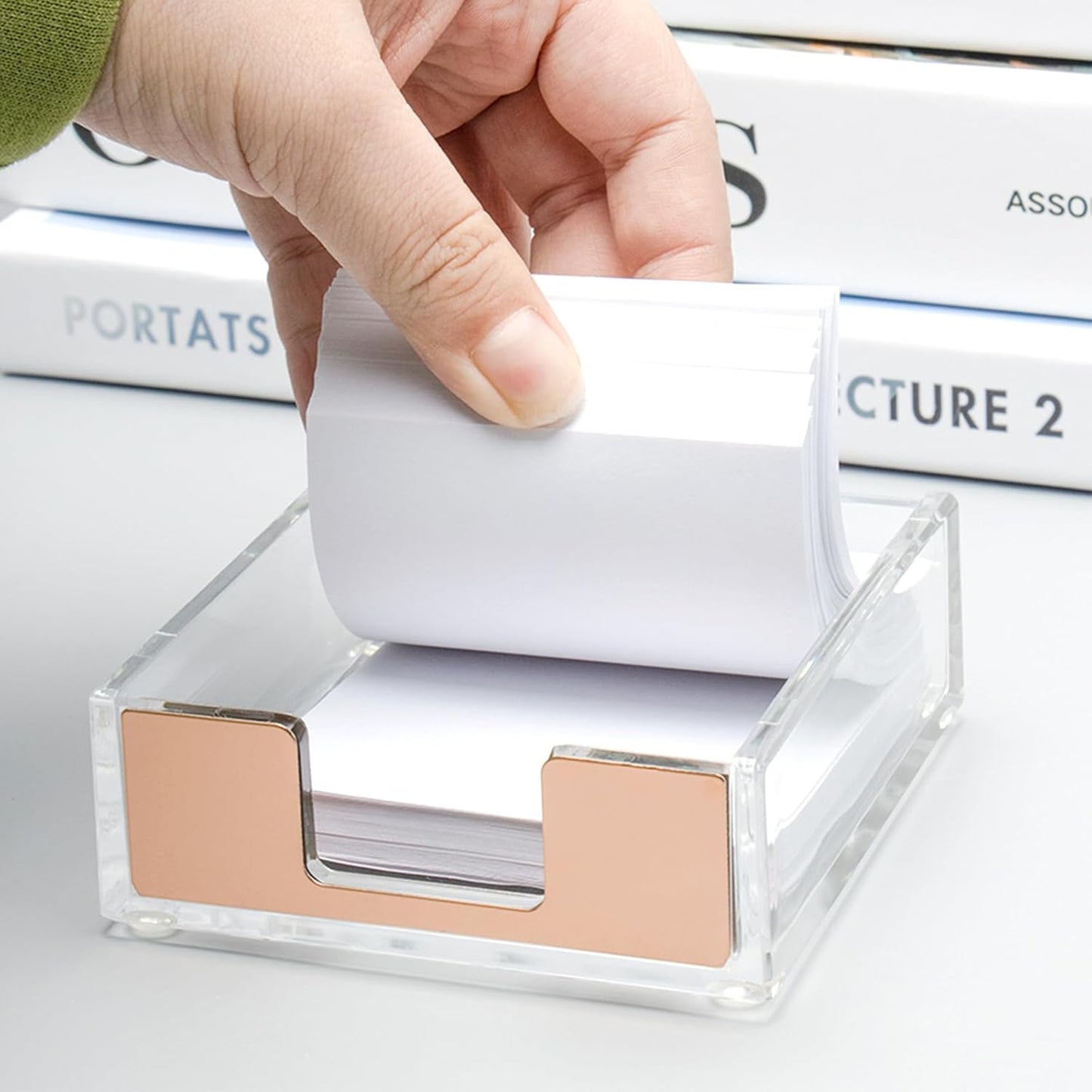 NatSumeBasics Rose Gold Sticky Note Holder Clear Post Note Holder Acrylic Memo Pad Holder Dispenser for Office Essentials Aesthetic Desk Accessories (Rose Gold)