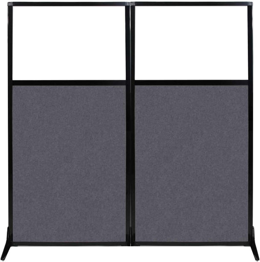 Versare Office Workstation Screen | Portable Wall Divider | Modern Cubicle | Freestanding Privacy Screen | Flexible Work Space | 2 Panels | 66" Wide x 70" Tall Dark Gray SoundSorb Panels with Window