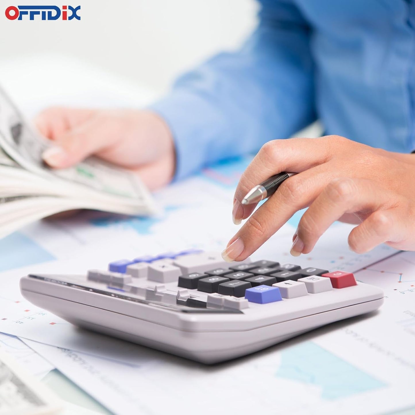 OFFIDIX Office Computer Key Electronic Calculator, Financial Calculators for Bank Stuff and Accouter, Financial Accounting Style 12-Digit Display with Battery and Solar Desktop Calculator