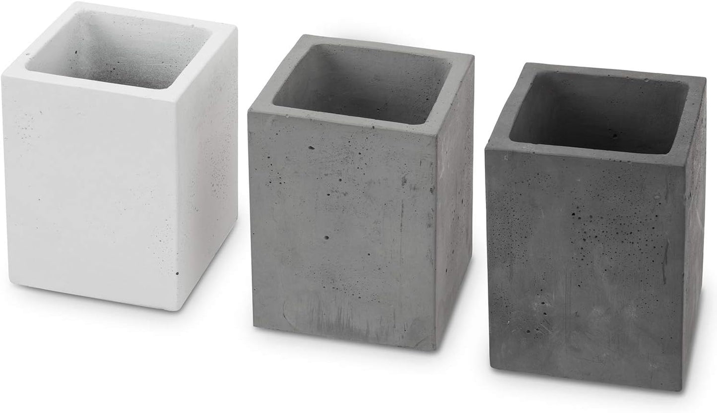 MyGift Pen Holder Pencil Holder For Desk,Pen Cup Holder For Desk,Concrete Desktop Pencil Cup,Modern Gray-Tone,Set of 3