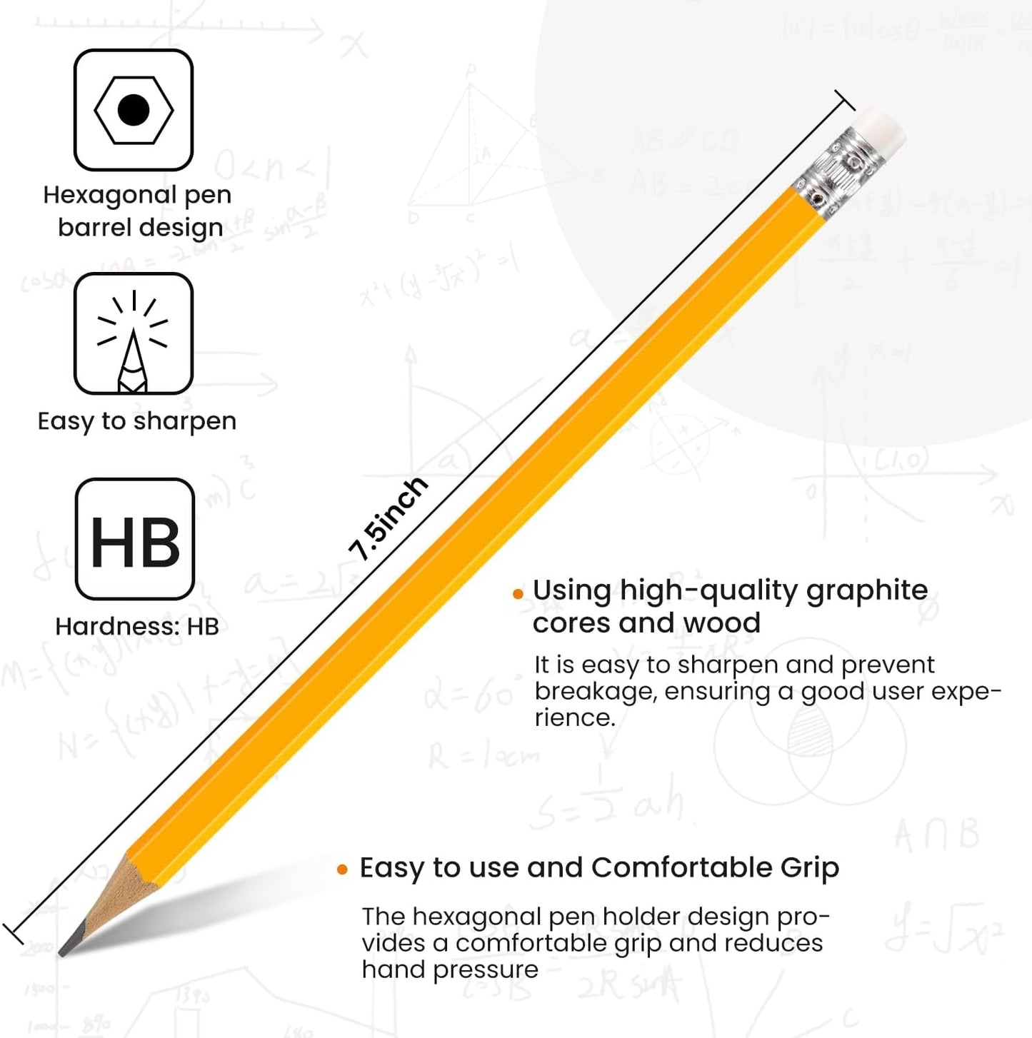 Pencils Pre-Sharpened #2 Pencil with Erasers, Yellow,7.5in 300 Pack